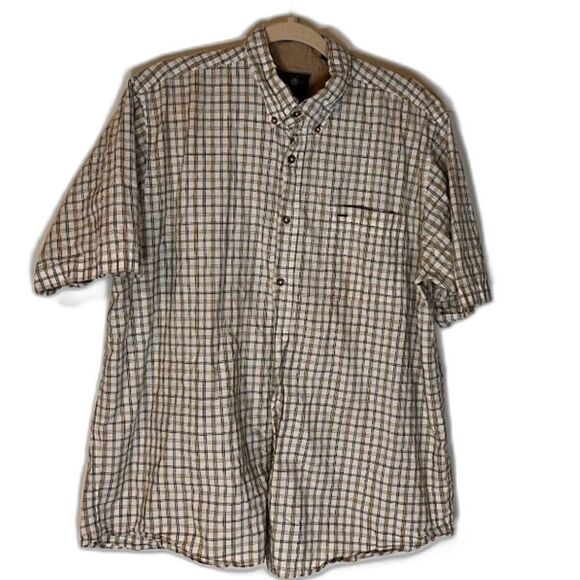 Wrangler Shirt Button-Up Men's L Casual White Taupe Black Plaid Casual Workwear - Picture 1 of 6